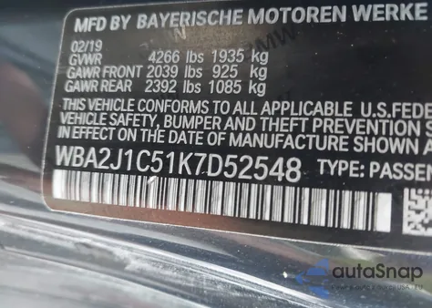 2019 BMW 230I from USA, damaged, VIN WBA2J1C51K7D52548